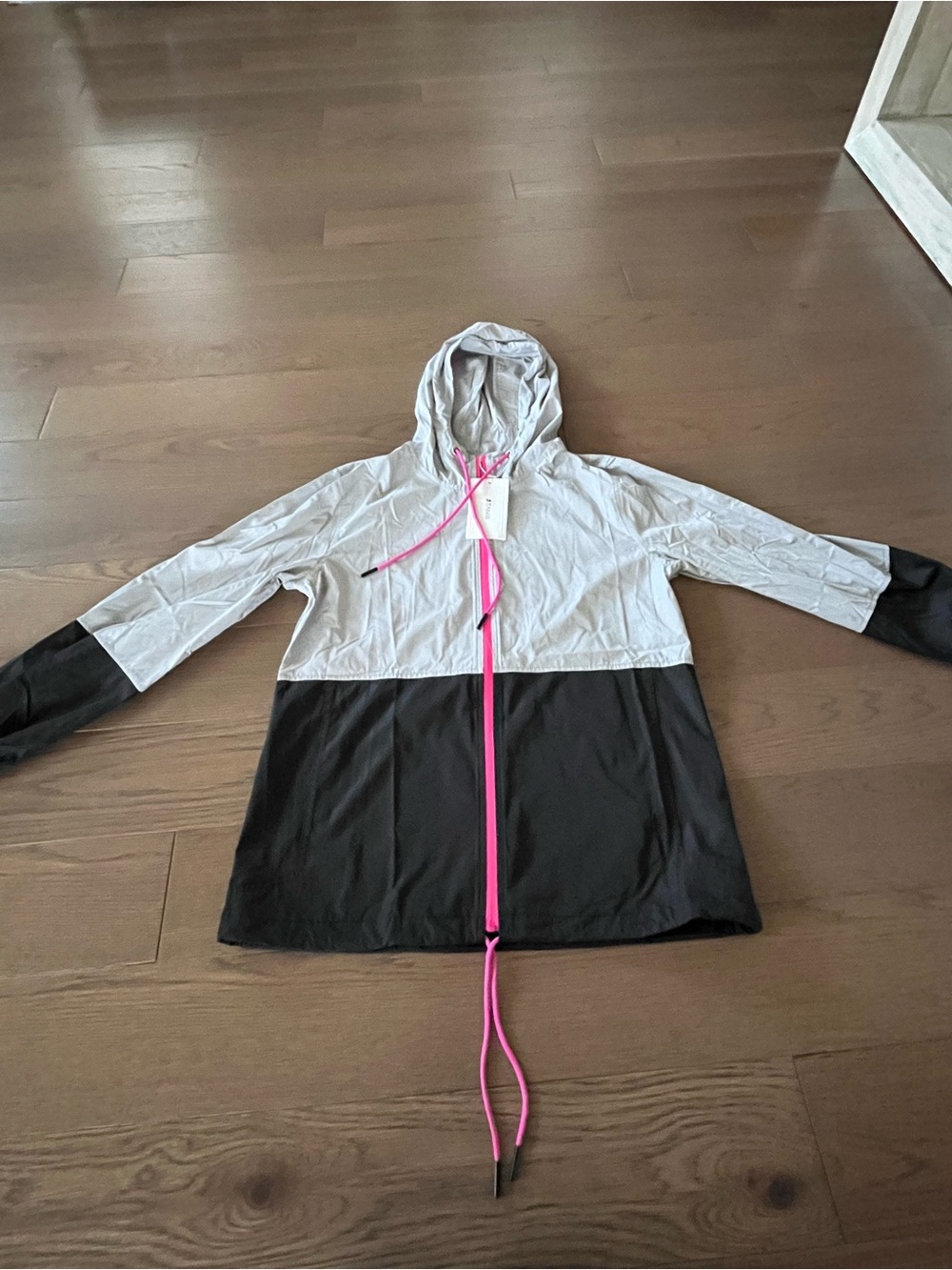 Women’s Colorblock Hooded Windbreaker Jacket - Gray & Black with Pink Trim